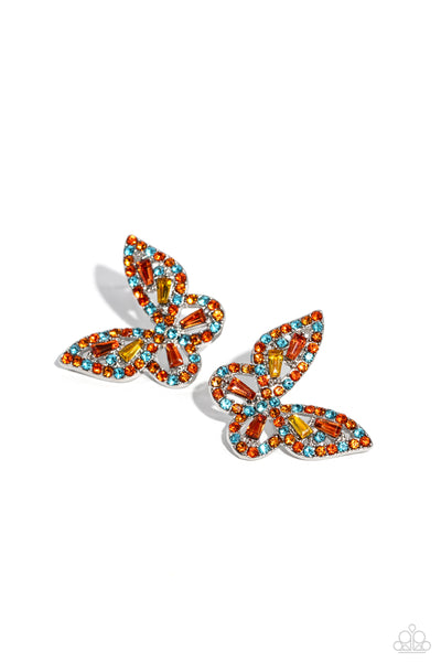 Tilted Takeoff - Orange Butterfly Earrings