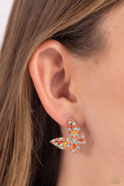 Tilted Takeoff - Orange Butterfly Earrings