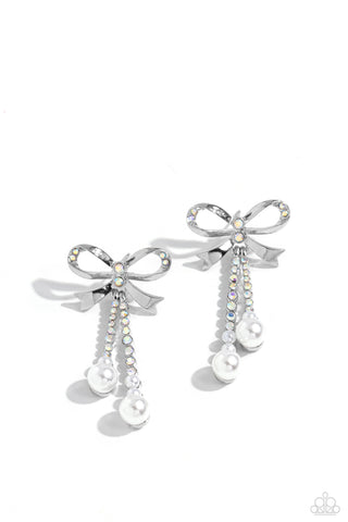 Paparazzi Bodacious Bow Pearl Iridescent Multi Earrings