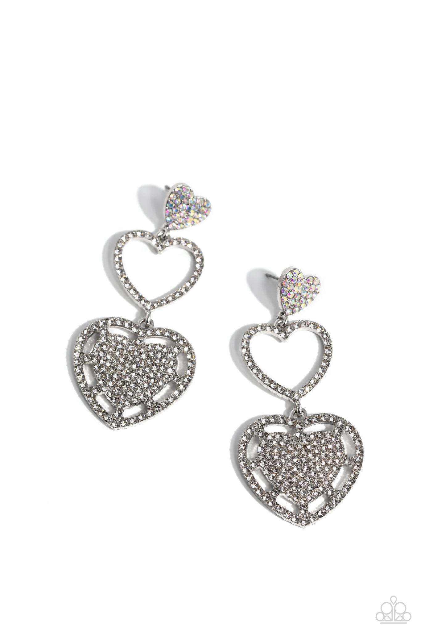 Paparazzi Couples Celebration - Iridescent White Heart Earrings