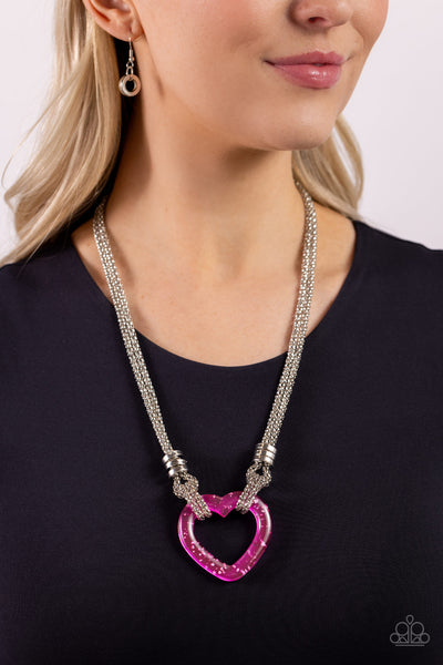 Paparazzi Lead with Your Heart - Pink Heart Necklace