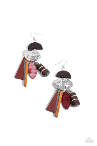 Paparazzi Textured Talisman - Red Wooden Earrings
