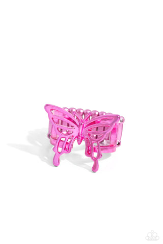 Paparazzi Playfully Polished - Pink Butterfly Ring