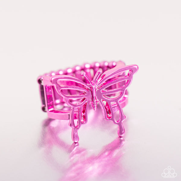 Paparazzi Playfully Polished - Pink Butterfly Ring