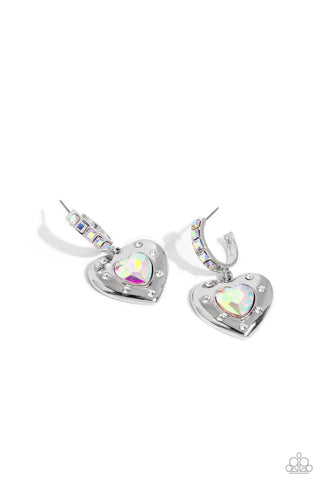 Paparazzi We Are Young - White Iridescent Heart Earrings