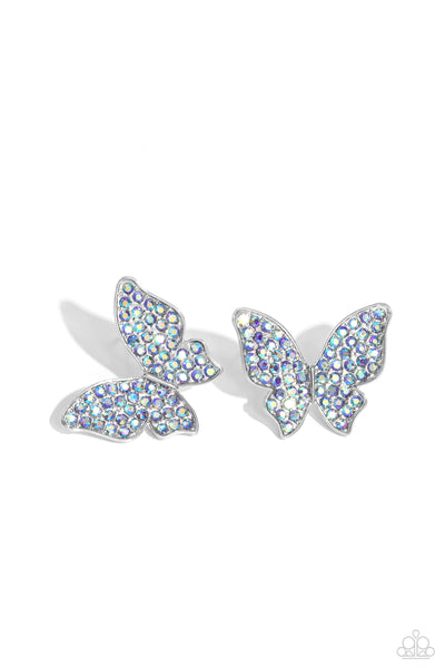 Paparazzi High Life Earrings and High Time Ring Butterfly Iridescent Blue Set