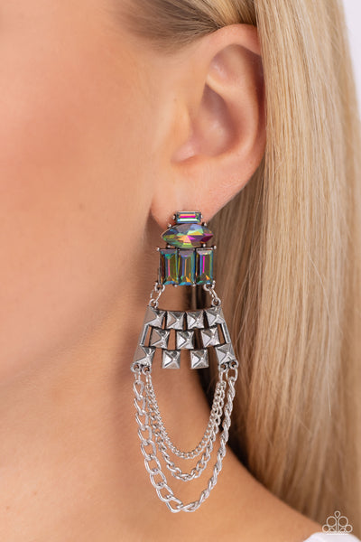 Paparazzi Dangling Art Deco Multi Oil Spill Earrings