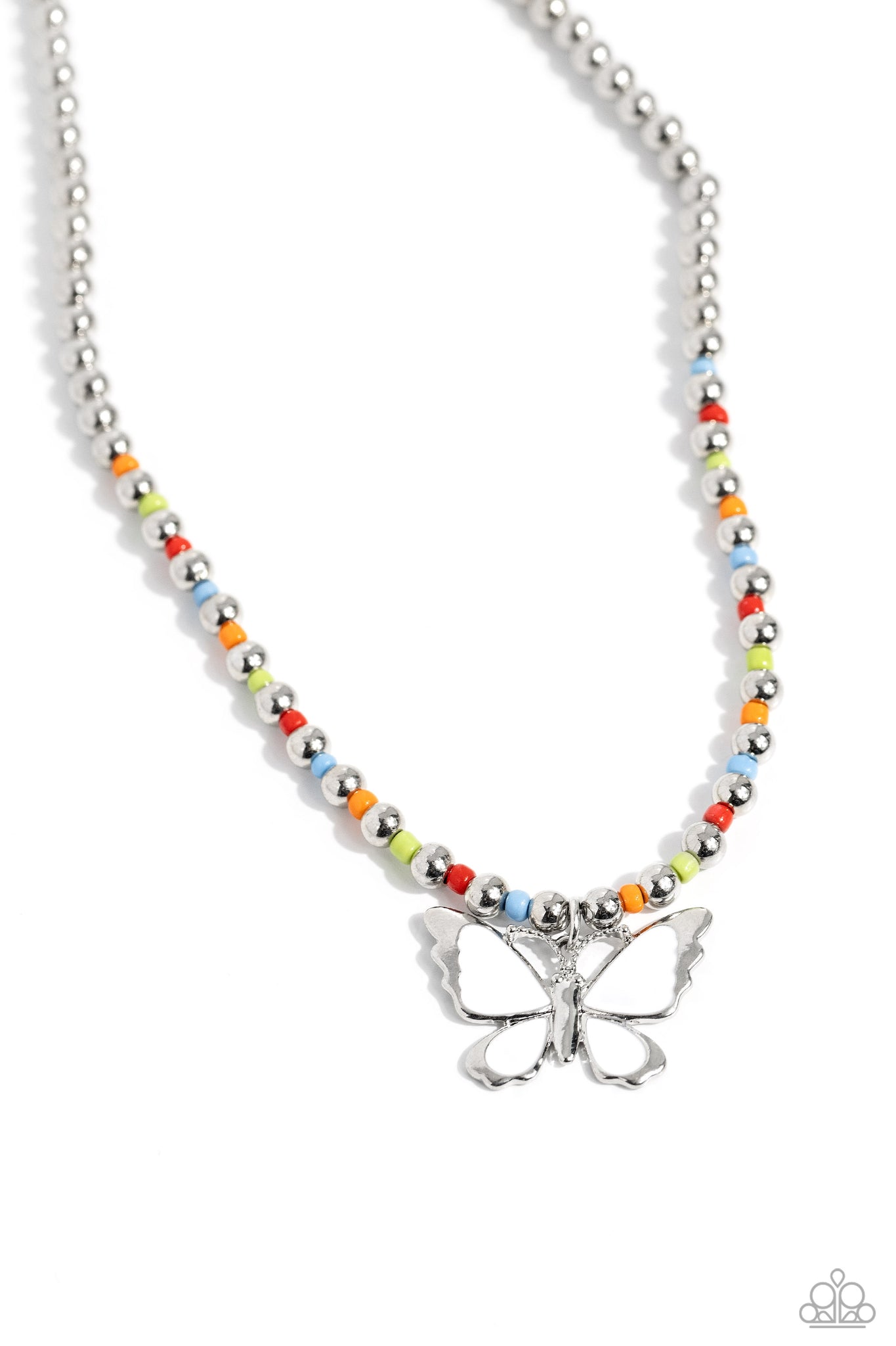 Paparazzi Vibrant Flutter - White Seed Bead  Butterfly Necklace