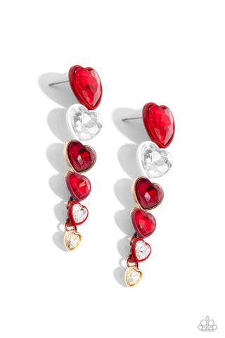 Paparazzi Cascading Casanova - Red Heart Earrings