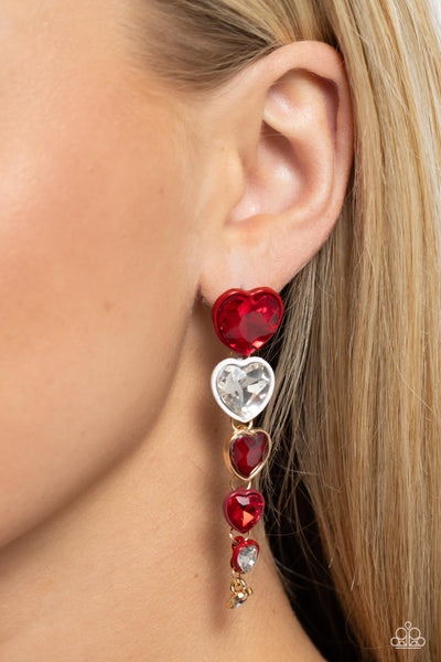 Paparazzi Cascading Casanova - Red Heart Earrings