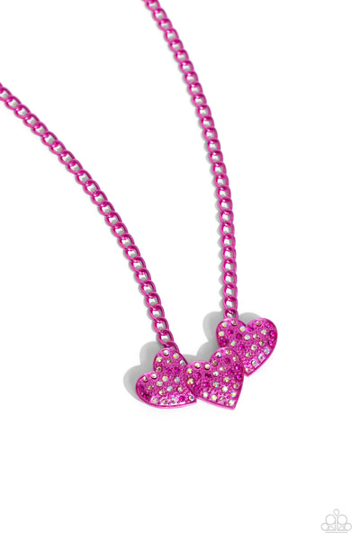 Paparazzi Low-Key Lovestruck Necklace and Lovestruck Lineup Bracelet Pink Iridescent Heart Set