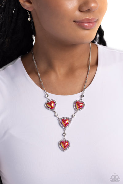 Paparazzi Stuck On You - Red Iridescent Necklace