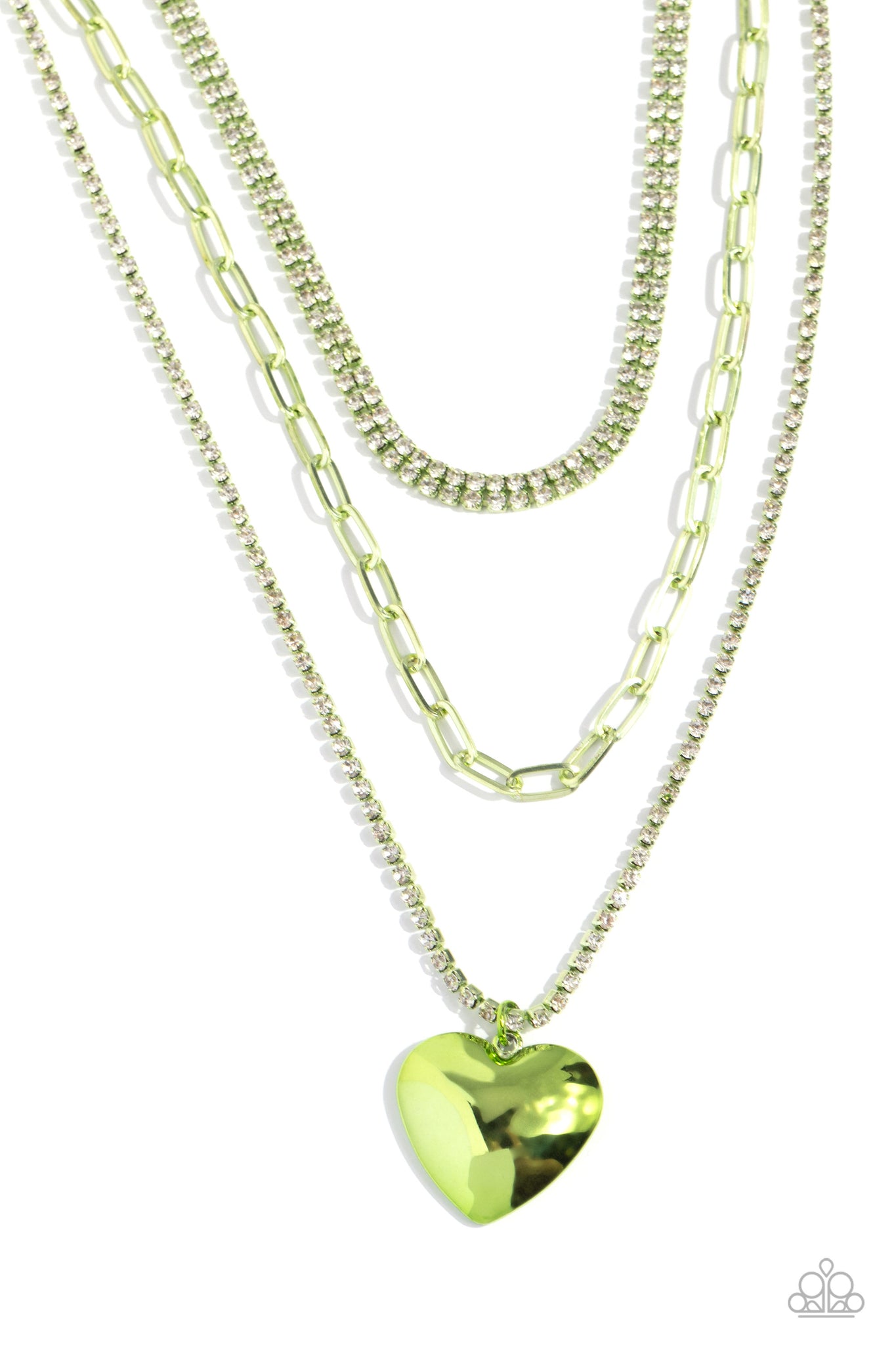 Paparazzi Caring Cascade - Green Heart Necklace