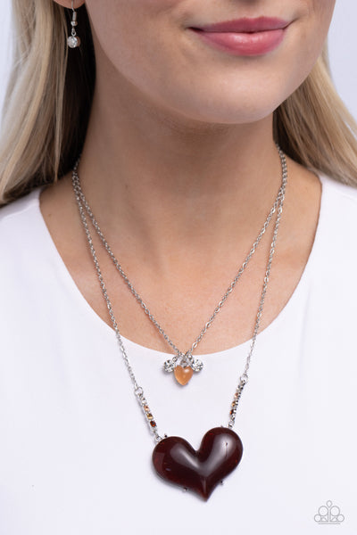 Paparazzi Heart-Racing Paparazzi Recognition - Brown Heart Necklace