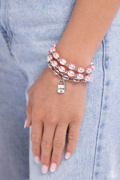 Paparazzi LOVE-Locked Legacy - Pink Pearl Bracelet