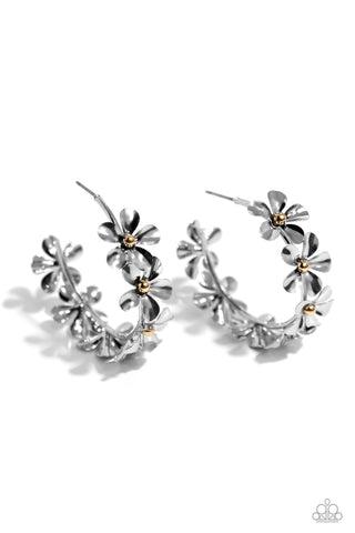 Paparazzi 
Floral Flamenco - Silver Hoop Earrings