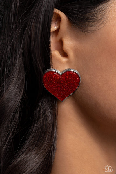 Paparazzi Glitter Gamble - Red Heart Earrings