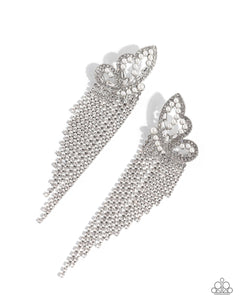 Paparazzi Aerial Accent - White Pearl Butterfly Earrings