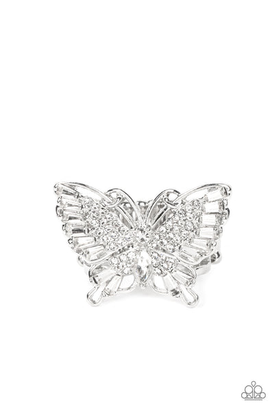 Paparazzi Fearless Flutter - White Butterfly Ring