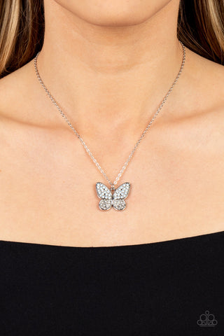 Paparazzi Flutter Forte - White Butterfly Necklace