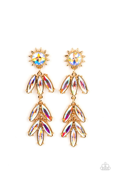 Paparazzi Space Age Sparkle - Gold Iridescent Earrings