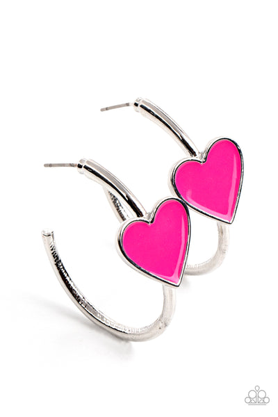 Paparazzi Kiss Up Pink Heart Earrings