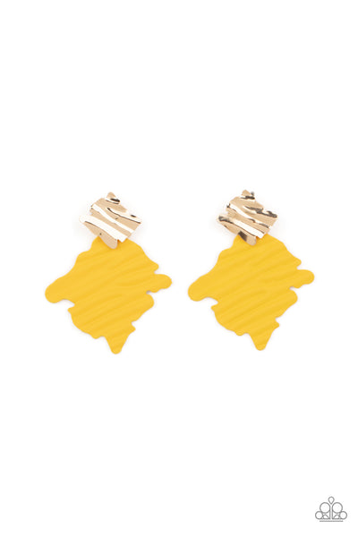 Paparazzi Crimped Couture - Yellow Earrings