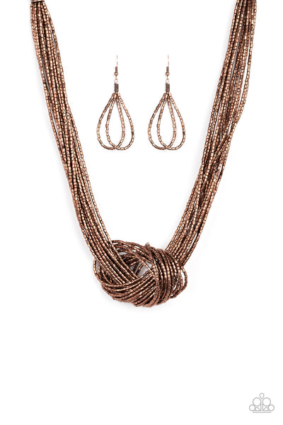 Paparazzi Knotted Knockout - Copper Necklace