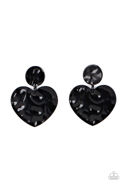 Paparazzi Just a Little Crush Black Heart Earrings