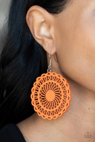 Paparazzi Island Sun - Orange Wooden Earrings