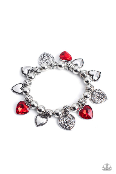 Paparazzi Charming Crush - Red Heart Charm Braceleto