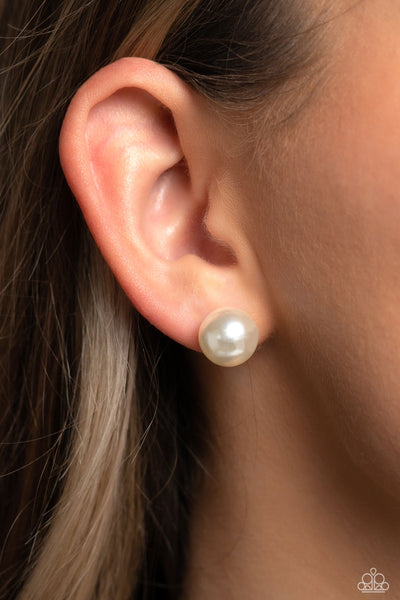 Paparazzi Debutante Details - White Stud Pearl Earrings