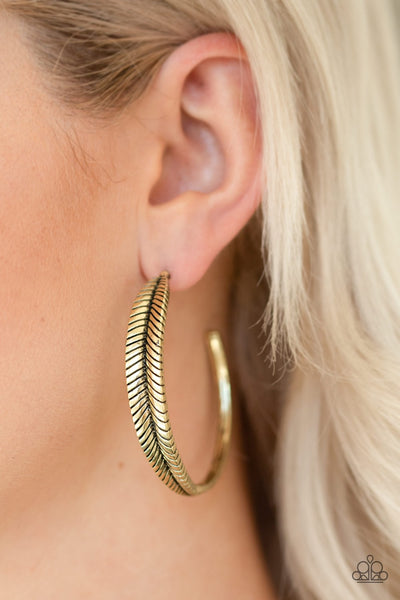 Paparazzi Funky Feathers - Brass Earrings