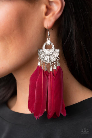 Paparazzi Plume Paradise - Red Earrings