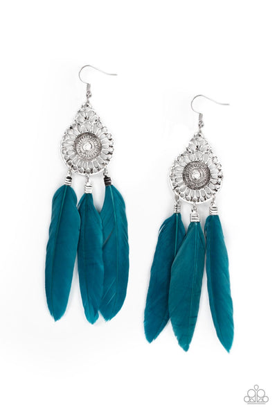 Paparazzi Pretty in PLUMES - Blue Feather Earrings