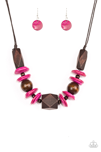 Paparazzi Pacific Paradise - Pink Wooden Necklace