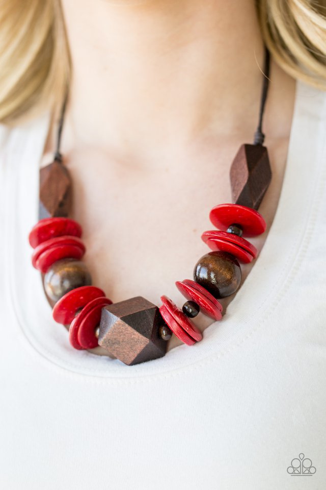 Paparazzi Pacific Paradise Red Wooden Necklace