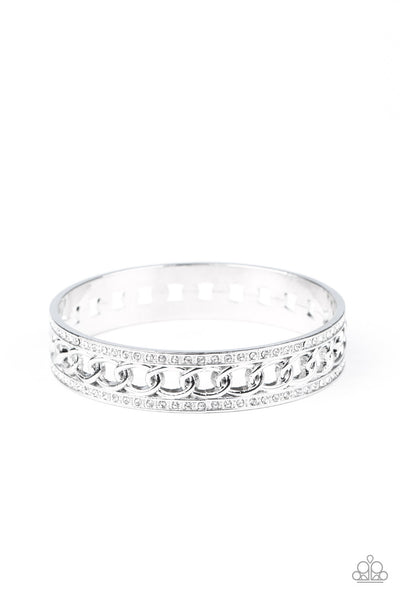 Paparazzi Couture Court - White Bangle Bracelet