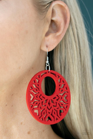 Paparazzi Tropical Reef - Red Wooden Earrings