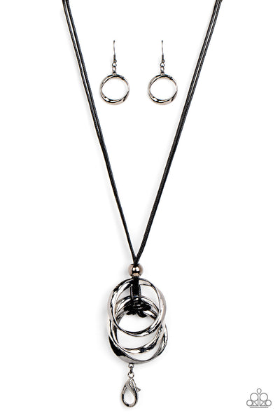 Paparazzi Harmonious Hardware - Black Lanyard Necklace