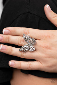 Paparazzi Bright-Eyed Butterfly - White Butterfly Ring