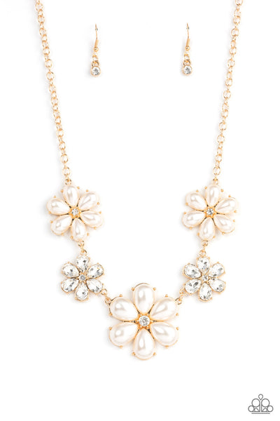 Paparazzi Fiercely Flowering - Gold Pearl Necklace