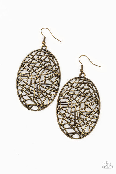 Paparazzi Way Out of Line - Brass Earrings