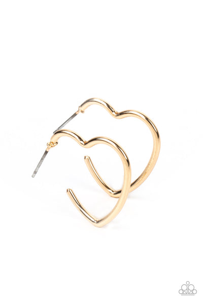 Paparazzi Burnished Beau - Gold Heart Hoop Earrings in