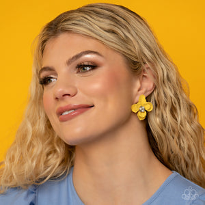 Paparazzi Jovial Jasmine - Yellow Flower Earrings