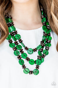 Paparazzi Key West Walkabout - Green Wooden Necklace