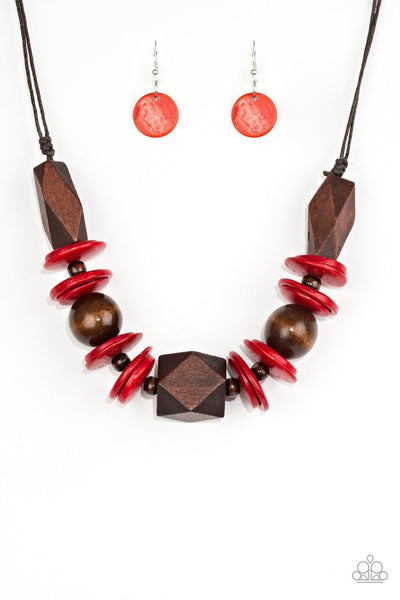 Paparazzi Pacific Paradise Red Wooden Necklace