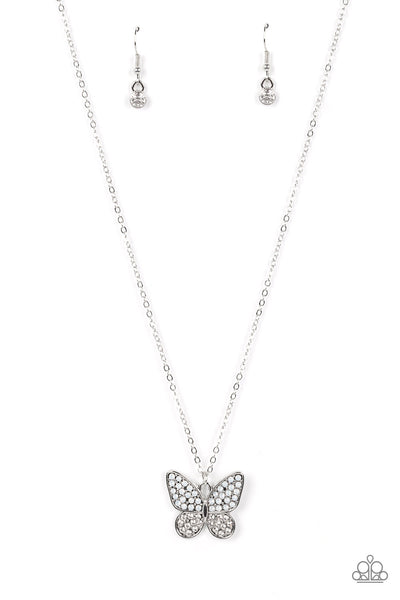 Paparazzi Flutter Forte - White Butterfly Necklace