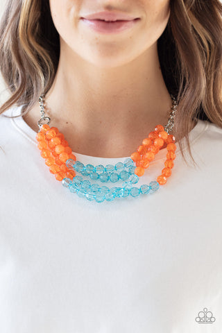 Paparazzi Summer Ice - Orange Necklace and PEARL Crush - Orange Earrings Set