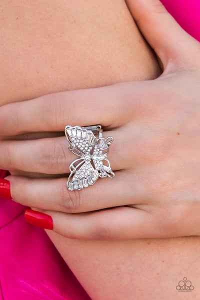 Paparazzi Fearless Flutter - White Butterfly Ring